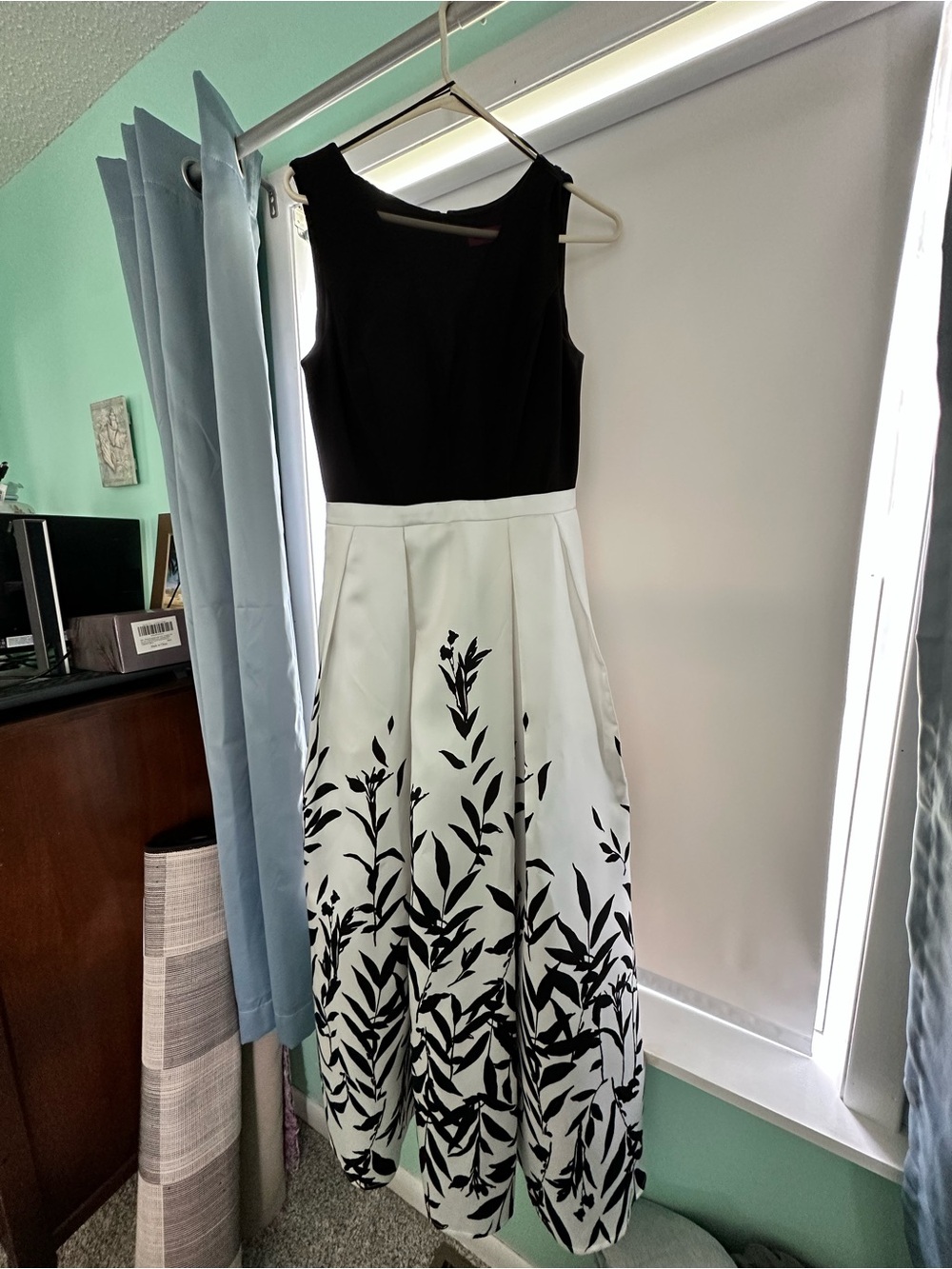 Sleeveless Black & White Floral A-Line Dress